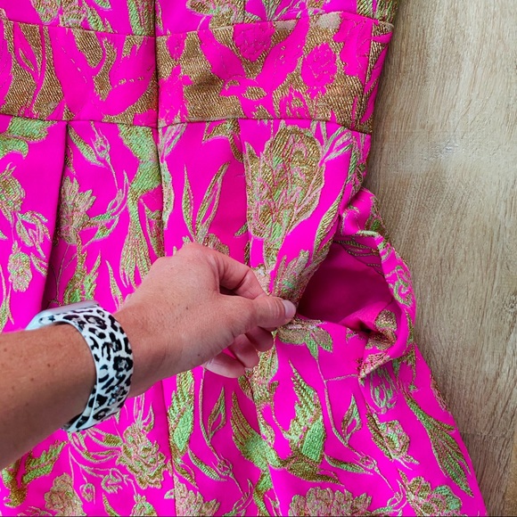 Marchesa Notte V Neck Metallic Floral Dress sz 2 - Picture 8 of 15